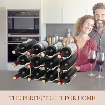 Bellglee 12 Bottles Wine Racks Countertop for Shelf, 3-Tier Wooden Wine Bottle Holder Stand, freestanding Wine Storage for Inside Cabinet Organizer for Home Décor, Bar and Pantry