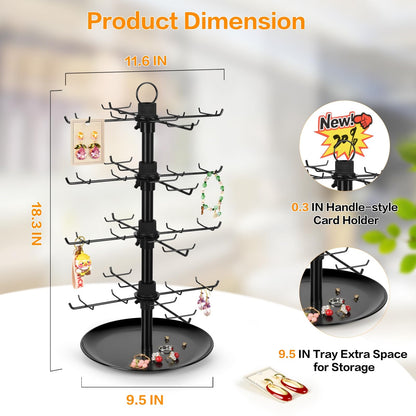GEAMSAM Jewelry Display for Vendors with 80 Hooks, 4 Tier Rotating Display Stand Earring Holder Organizer Adjustable Height, Earring Rack Keychain Necklace Bracelet Display for Retail