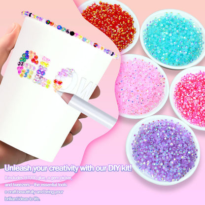 40000+Pcs Resin Jelly Rhinestones for Bedazzling Kit, 3mm Multicolor Flat Back Gems Bedazzler Kit with 3Pcs 10ml B7000 Jewelry Glue, Colorful Bulk Jewels for Diamond Nail Art