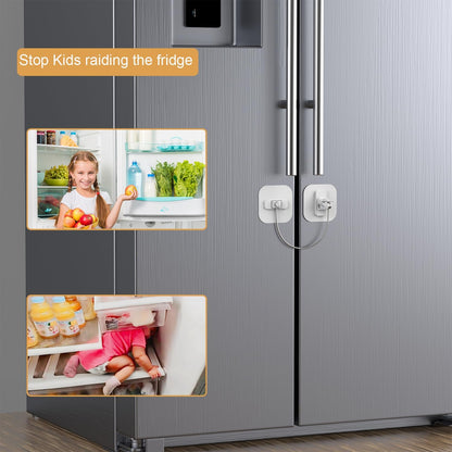 White Fridge Lock, 2 Pack with 4 Keys, Childproof Refrigerator Locks, Freezer and Drawer Lock, No Tools Required