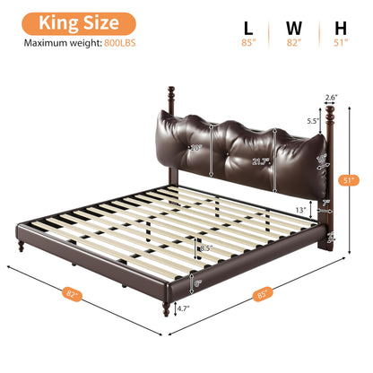 Christopher Knight Home Calka Classic King Bed Frame and Headboard, PU Leather Upholstered King Size Bed Frame with Tufted Design, Wooden Slats Support, No Box Spring Needed Bedframe, Dark Brown
