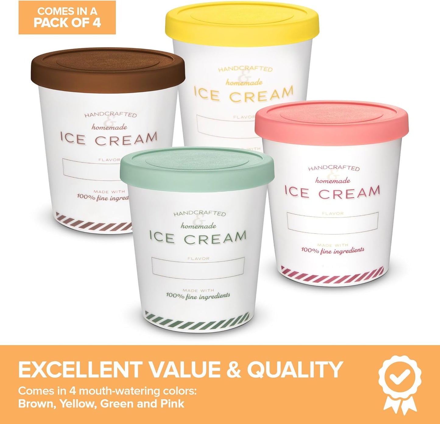 16 oz 4-Pack Frozen 1 Ice Cream Containers with Airtight Silicone Lids ( ) Homemade Ice Cream Container perfect