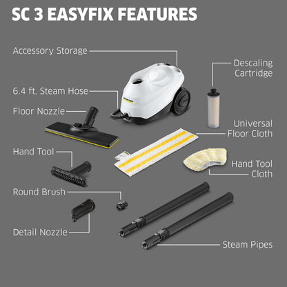 Kärcher Steam Cleaner, Multi Purpose, Power Steamer, Chemical-Free, 40 Sec Heat-Up, for Grout, Tile, Hard Floors, Appliances & More - SC 3 Easy Fix