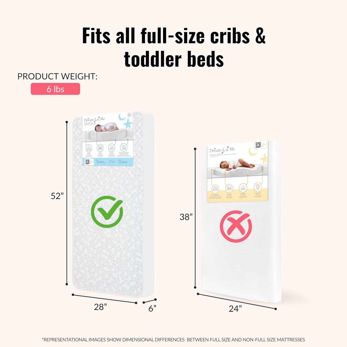 Dream On Me Breathable Little Baby Full Size Firm Foam Crib and Toddler Bed Mattress, 6 Inch