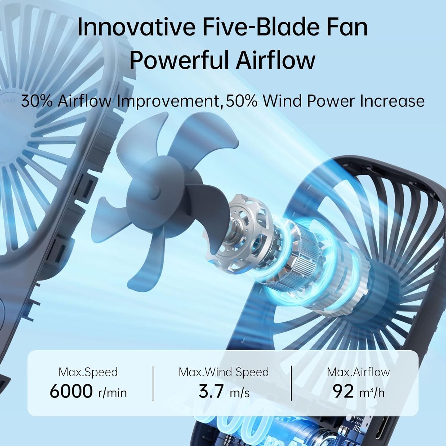 JISULIFE Handheld Mini Lash Fan with Bracket, Portable USB Rechargeable Makeup/Eyelash Fan with 3 Speeds for Women, Blue