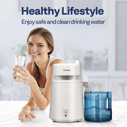 VIVOHOME Water Distiller Countertop 1.6 Gallon/6L 900W Distilled Water Machine with Smart Switch Purifier Filter for Home Office, White
