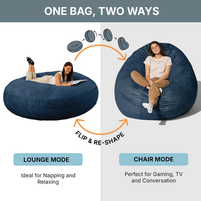 Jaxx 6 Foot Cocoon - 2-in-1 Convertible Bean Bag Bed & Large Bean Bag Chair for Adults, Navy