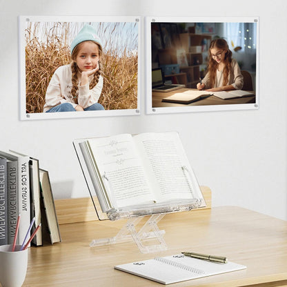 Kalami 8x10 Picture Frame Wall Mount Self Adhesive with Sliver Screws, Clear Acrylic No Drill Floating Frameless Poster Frame for Office Photo Canvas Document Gallery, Full Frame Size 10x11