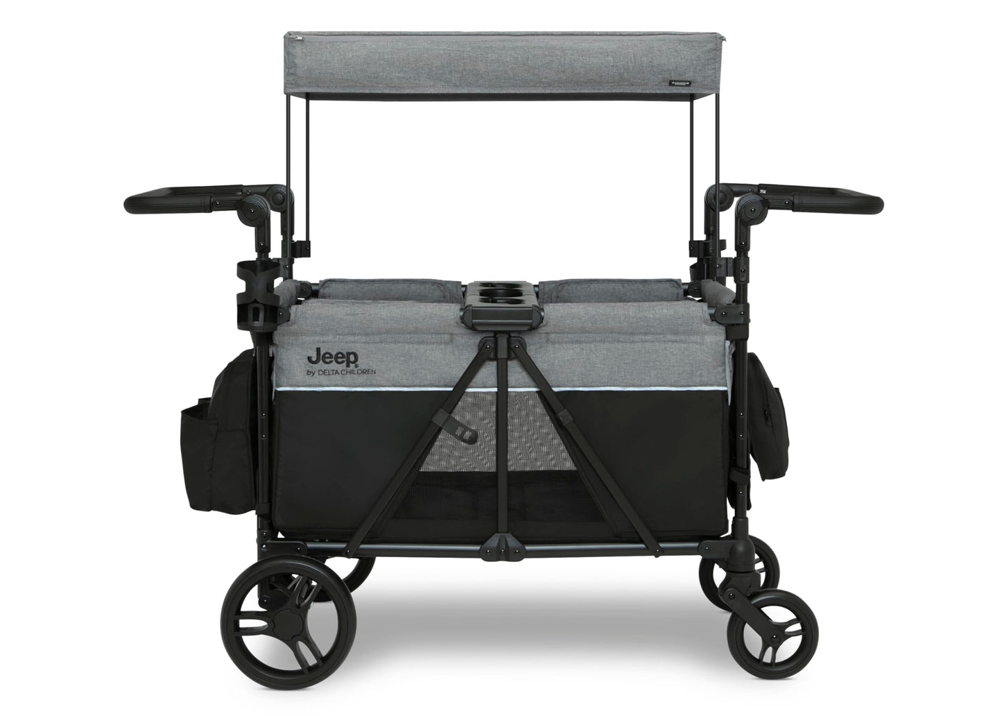 Delta Children - Jeep Aries Stroller Wagon - Premium Wagon for 2 Kids with Convertible Seats, Adjustable Push/Pull Handles, Removable Canopy & Flat Fold - Greenguard Gold Certified, Grey