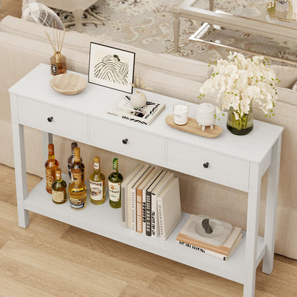 Gizoon Sofa Table with Drawers, Modern Accent Console Table with Open Shelf, Large Storage Space, for Living Room, Front Hall, Entrance Hall, Study Room, White
