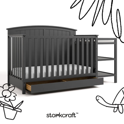 Storkcraft Steveston 5-in-1 Convertible Crib & Changer – GREENGUARD Gold Certified, Fits Standard Crib Mattress, Converts to Toddler Bed and Full Bed, 4 Adjustable Mattress Heights (Gray)