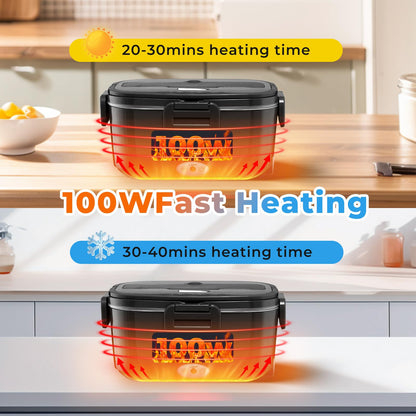 Vidaskeci Electric Lunch Box for Adults 100W Fast Heated Lunch Box for Men Women with Dual 1.5L Stainless Steel Containers Fast Heating Portable Food Warmer 12V/24V/110V Lunch box, Home/Office/Truck