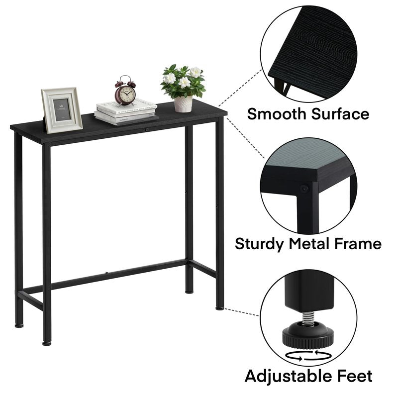 Mordchil HF Narrow Console Table, 29.5" Small Entryway Table, Thin Hallway Tables, Slim Sofa Side Tables for Hallway, Living Room, Bedroom, Foyer, Wood-Grained Black
