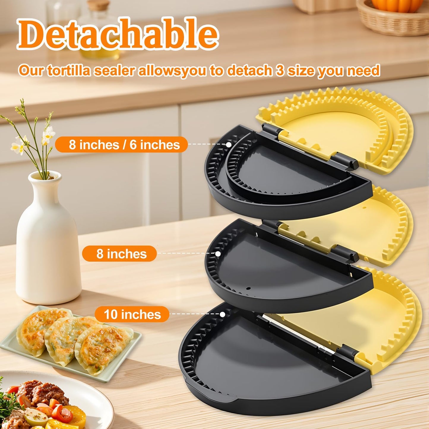 3-in-1 Tortilla Sealer - For 10, 8, 6 Inch Flour Tortillas,Detachable Tortilla Maker Press for Quesadilla, Empanada, Taco, Burrit | Mess-Free Meals in Seconds | BPA-Free, Dishwasher Safe