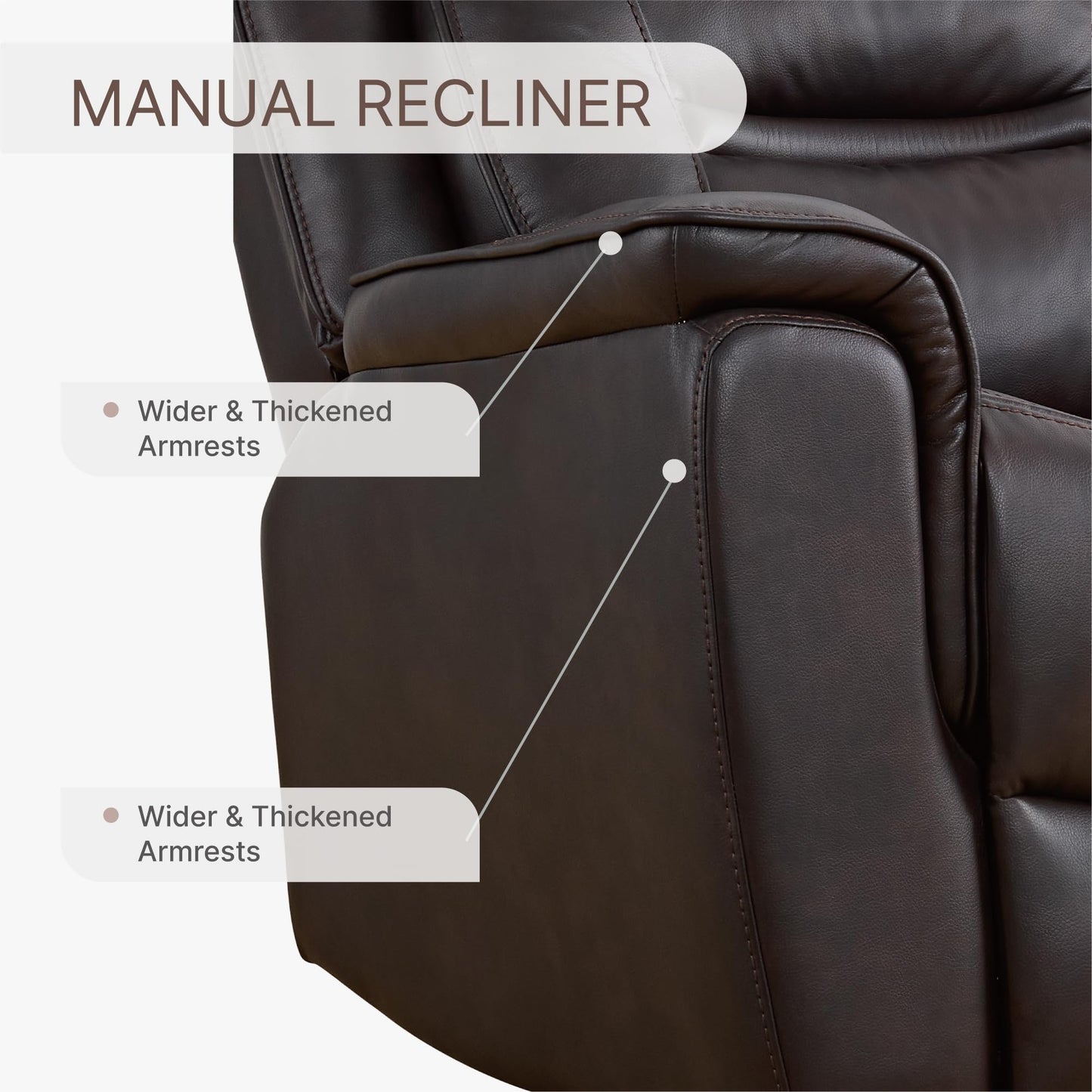 KISLOT Leather Recliner Chair, 360° Swivel Rocker for Adults Manual Rocking Reclining Chair with Adjustable Backrest Footrest for Living Room Bedroom Home Theater Seating