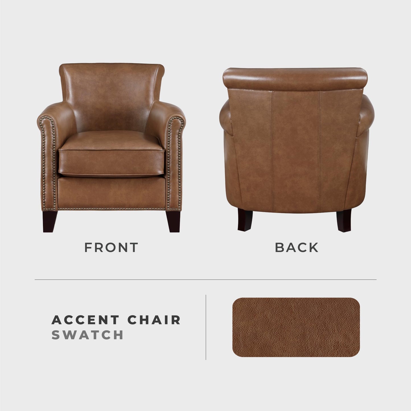 Lexicon 100% Top Grain Genuine Leather Chair, Leather Accent Chairs for Living Room, Solid Wood Frame, Rolled Armrest & Nailhead Trim, Comfy Reading for Bedroom, Office, Waiting Room, Brown