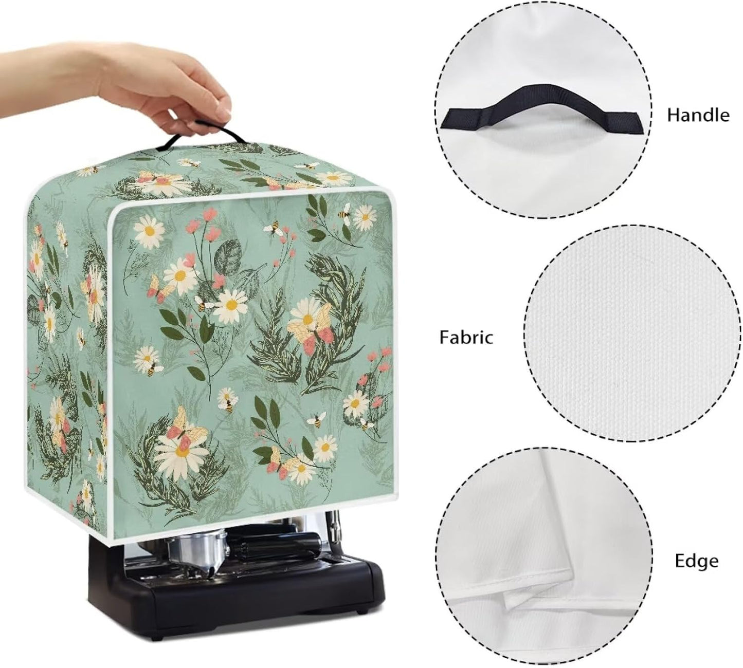 Universal Coffee Maker Cover, Kitchen Appliances Protector for Most Standard Coffee Makers, Dust Cover with Daisy