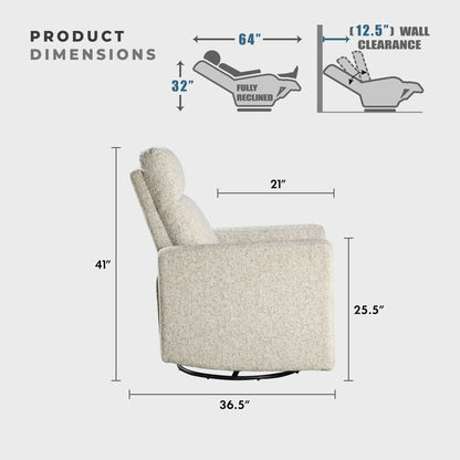 Lexicon Swivel Glider Recliner Chair, Nursery Glider, Chenille Fabric Recliner, Manual Recliner Sofa Chair for Living Room/Office/Apartment, Quartz