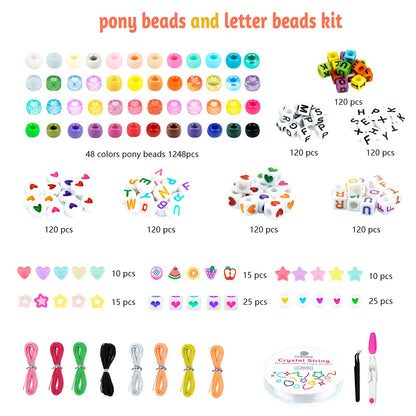 Dowsabel Friendship Bracelet Making Kit, Pony Kandi Beads & 11 Different Beads, 8 Colors Nylon Thread, DIY Jewelry & Craft Gifts