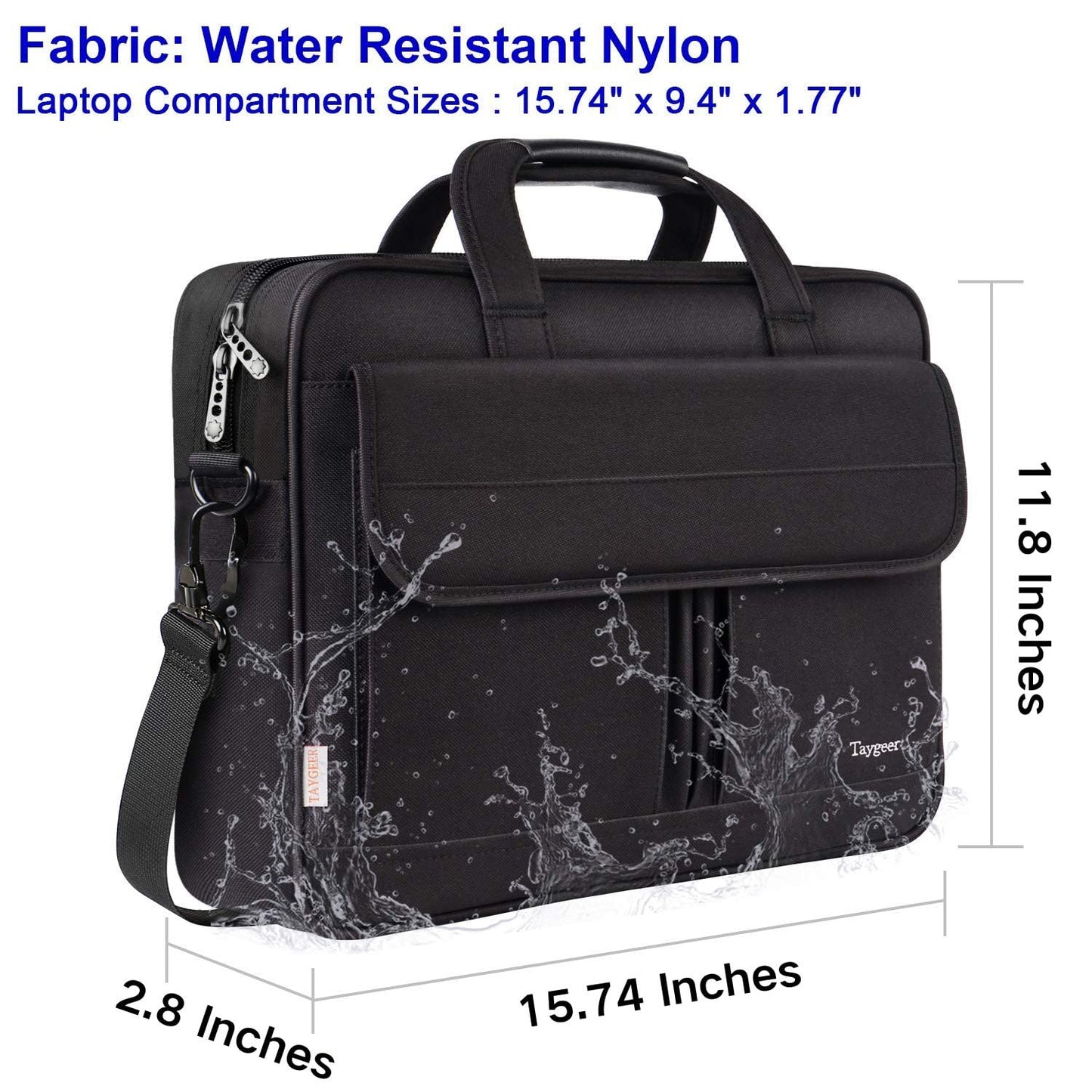 Taygeer Laptop Bag 15.6 Inch, Business Briefcase Gifts for Men Women, Water Resistant Messenger Shoulder Bag with Strap, Premium Office Bag, Carry On Laptop Case for Notebook/Computer/Laptop, Black