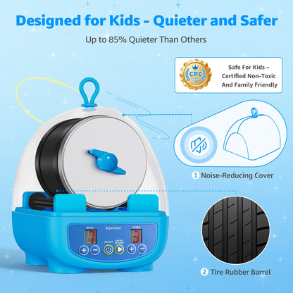 KomeStone K5 Rock Tumbler for Kids & Starters– Dual Noise-Reducing Rock Polisher with Timer, 3 Speeds & Memory Function, Complete Stone Tumbling Kit with Gems & All Accessories – A Fun STEM Gift
