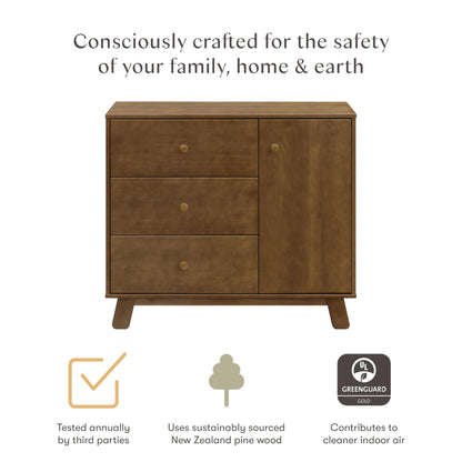 Babyletto Hudson Modern 3-Drawer Dresser in Natural Walnut, GREENGUARD Gold Certified