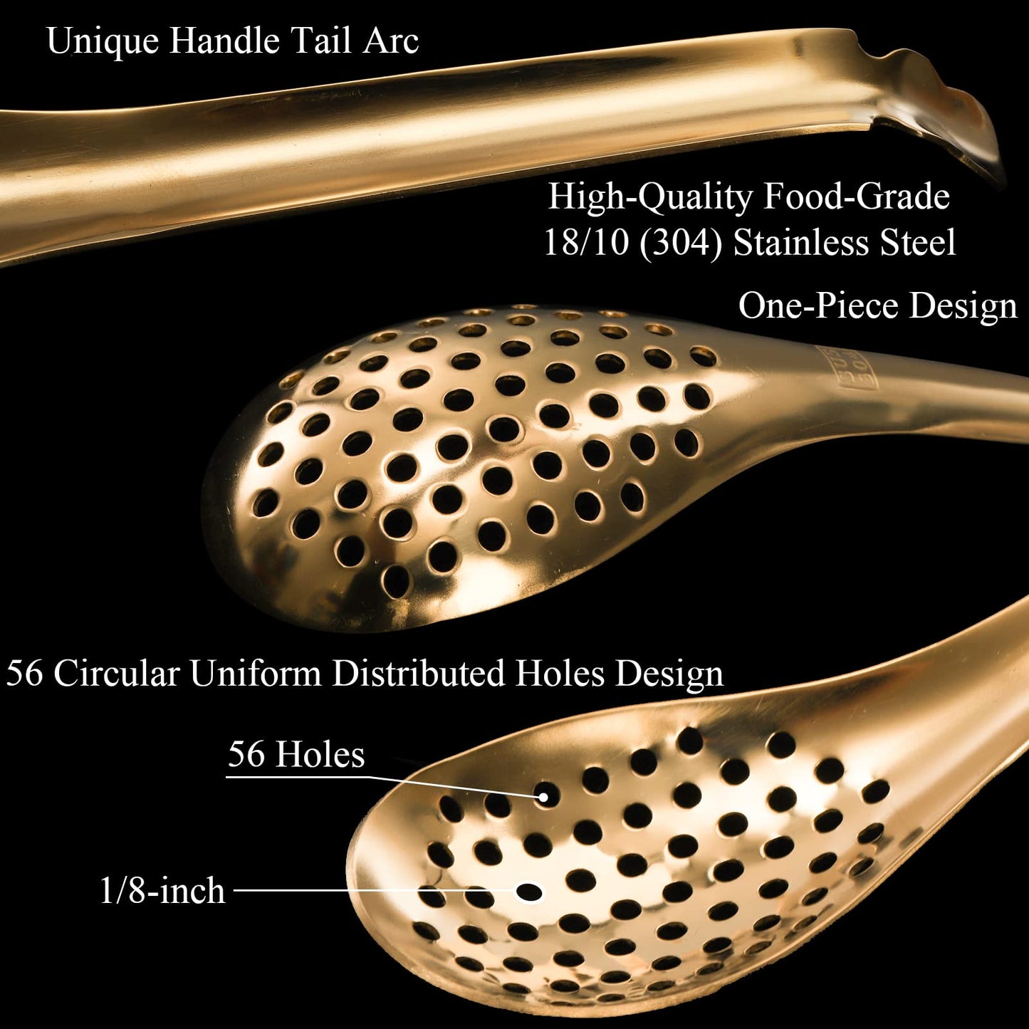 DEAYOU 10 PCS Slotted Serving Spoons, 18/10 Stainless Steel Perforated Spoon, 6.5" Spherification Spoon, Small Plating Spoons for Basting, Caviar, Molecular Mixologist, 56 Hole, Heatproof, Multi-Color