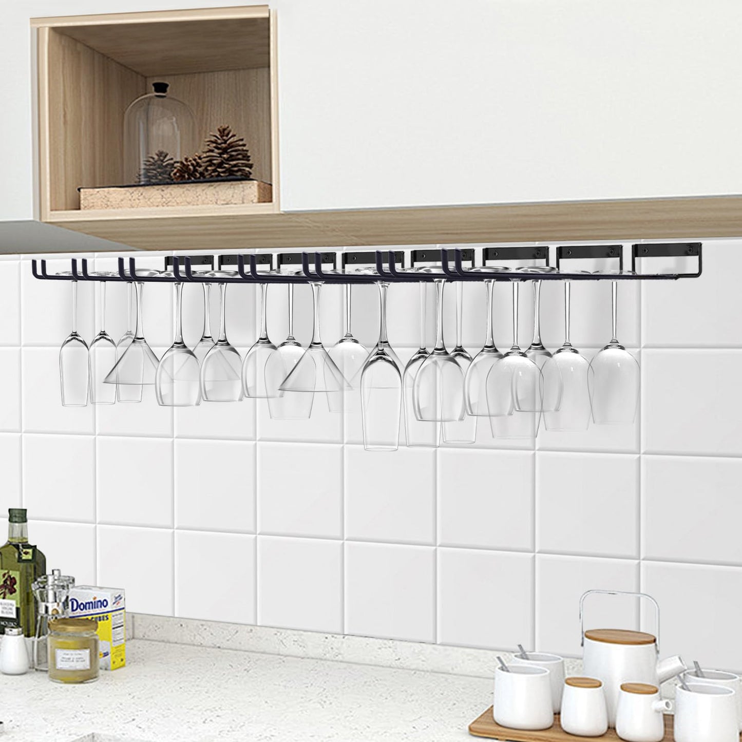 Baowenbei 11.8 Inch Wine Glass Rack - Set of 4 Stemware Hanging Rack, Metal Wine Glass Holder for Under Cabinet Organization and Storage
