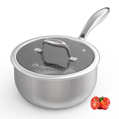 COOKER KING 3 Quart Stainless Steel Saucepan with Lid, Tri-Ply Ceramic Nonstick Pot (Metal Utensil Safe), Dishwasher & Oven Safe up to 900°F, Induction Cookware for All Stovetops