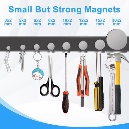 Magnets, Caturledas 600 Pack 8 Different Sizes Small Round Magnetic Rare Earth Neodymium Fridge Magnet for Home Kitchen Office School Hobby Handcraft Woodworking Miniature Model Base, Silver