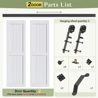 Finosen Bifold Barn Door 48 x 84 in (Double 24 inch)，Bi-fold Sliding Closet Doors with Hardware Track kit Included, 4.3ft Rail for 2 Doors, MDF Wood Panel,PVC Surface, Save Space,DIY Assembly, White