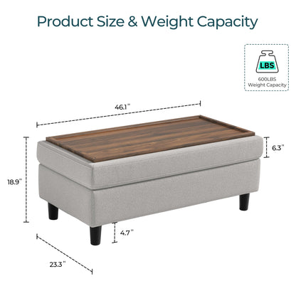 LINSY HOME 46 Inches Wide Storage Ottoman Bench, Linen Coffee Table Long Shoes Bench Footstool, Storage Chest, Foot Rest Stool, for The Living Room, Entryway and Family Room (Grey)