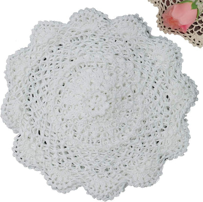 Creative Linens 6PCS 10" Round Crochet Lace Doily, Handmade White 100% Cotton Set of 6 Pieces