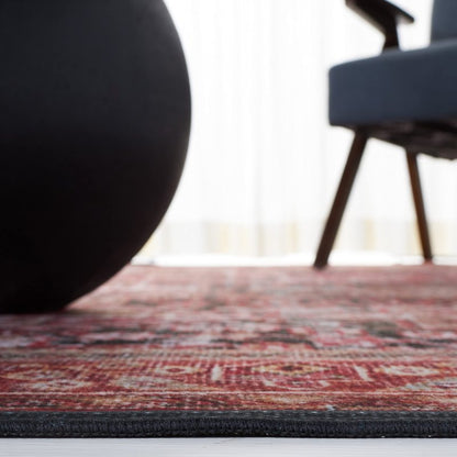 SAFAVIEH Washable Rug Tucson Collection - 8' Square, Rust & Green, Slip Resistant & Easy to Clean, Ideal for Living Room, Bedroom, Dining Space (TSN114P)