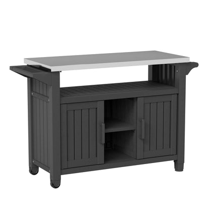 Bifanuo Resin Outdoor Grill Cart, Outdoor Kitchen Island with Stainless Steel Top & Storage Cabinet for Kitchen Prep, Weatherproof Grill Table for BBQ Food Prep, Black