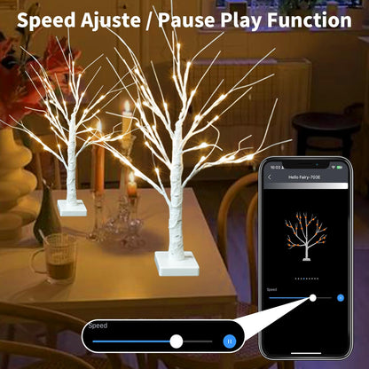2FT 18 Dimmable, 2 Pack Smart Birch Tree with LED Lights, Bluetooth App Controlled, Modes, Timer, Music Sync, Warm