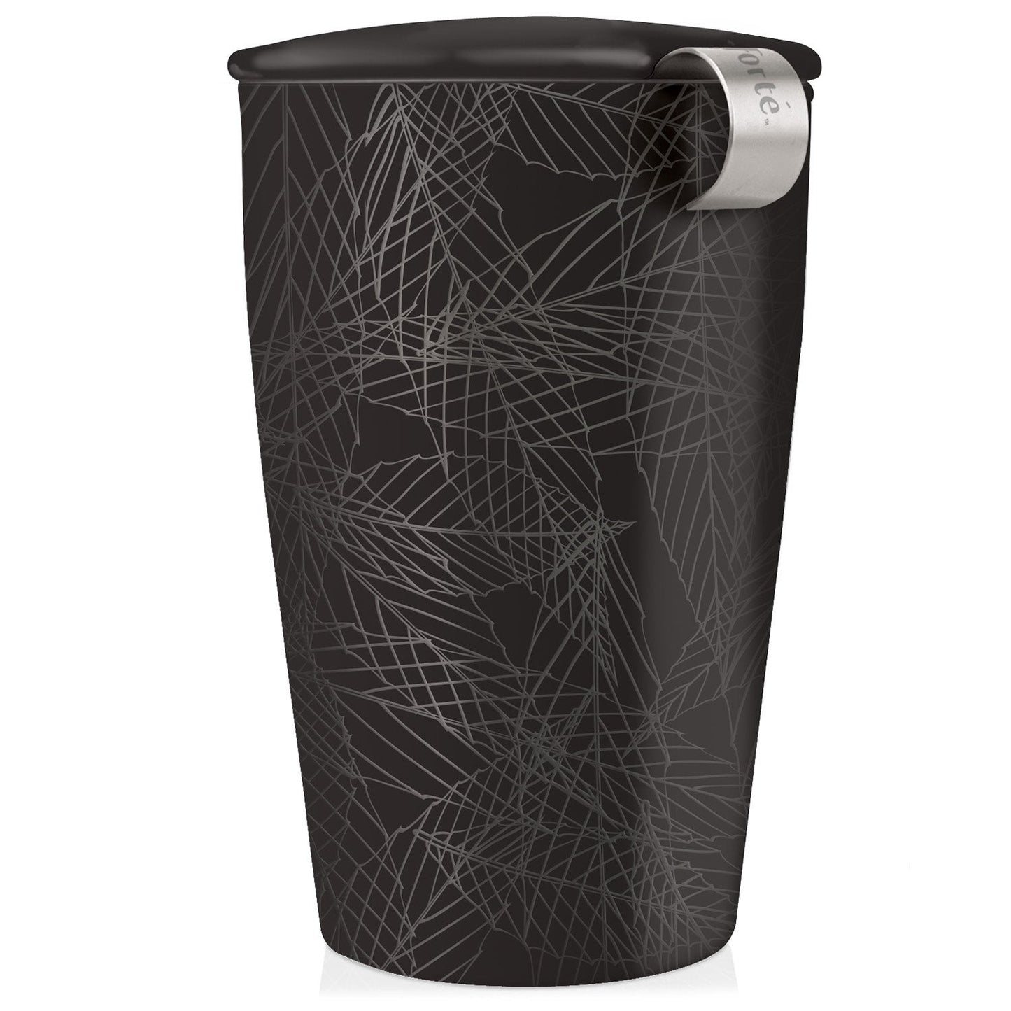 Tea Forte Double-Walled Ceramic Kati Cup, Removable Stainless Steel Infuser Basket and Lid, Steeps 12 oz Loose Leaf Tea, Dishwasher & Microwave Safe, Gifts for Mom, Noir