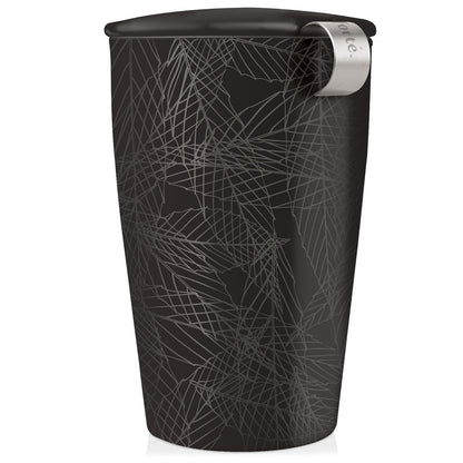 Tea Forte Double-Walled Ceramic Kati Cup, Removable Stainless Steel Infuser Basket and Lid, Steeps 12 oz Loose Leaf Tea, Dishwasher & Microwave Safe, Gifts for Mom, Noir