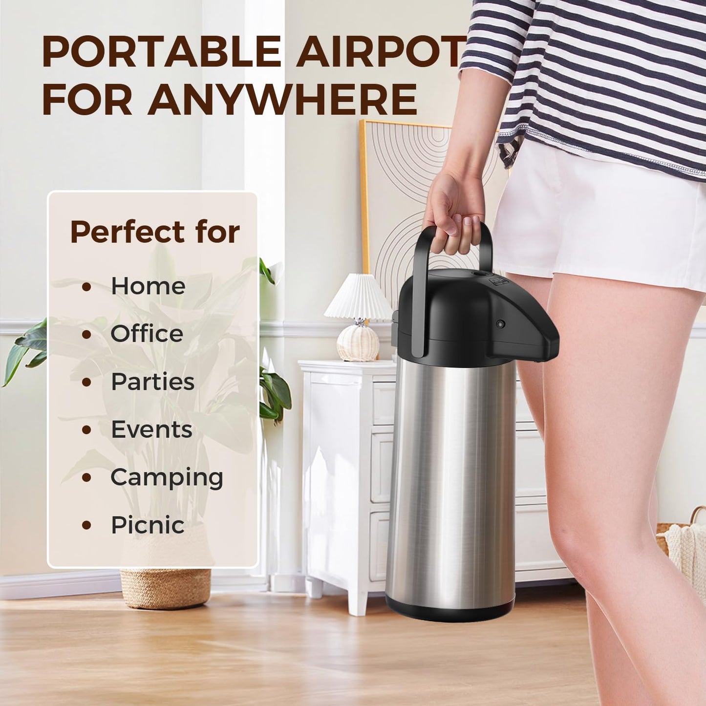 Coffee Carafe for Keeping Hot - Gezoss 102OZ / 3L Airpot Coffee Dispenser with Pump - Large Coffee Carafe for Hot Drinks Tea Liquid - Insulated Stainless Steel Hot Water Beverage Urn for Parties