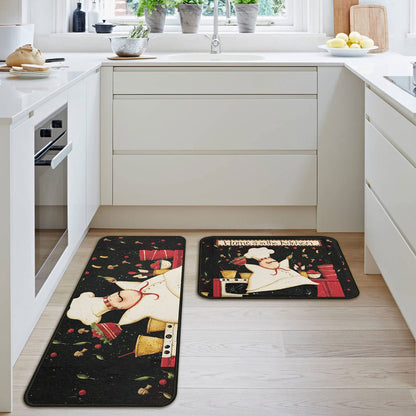 OUXIOAZ 2 PCS Kitchen Rugs and Mats Washable Non Skid, Soft Super Absorbent Fat Chef Kitchen Mat for Doormat Bathroom Runner Set (17"x47"+17"x30",Fat Chef)