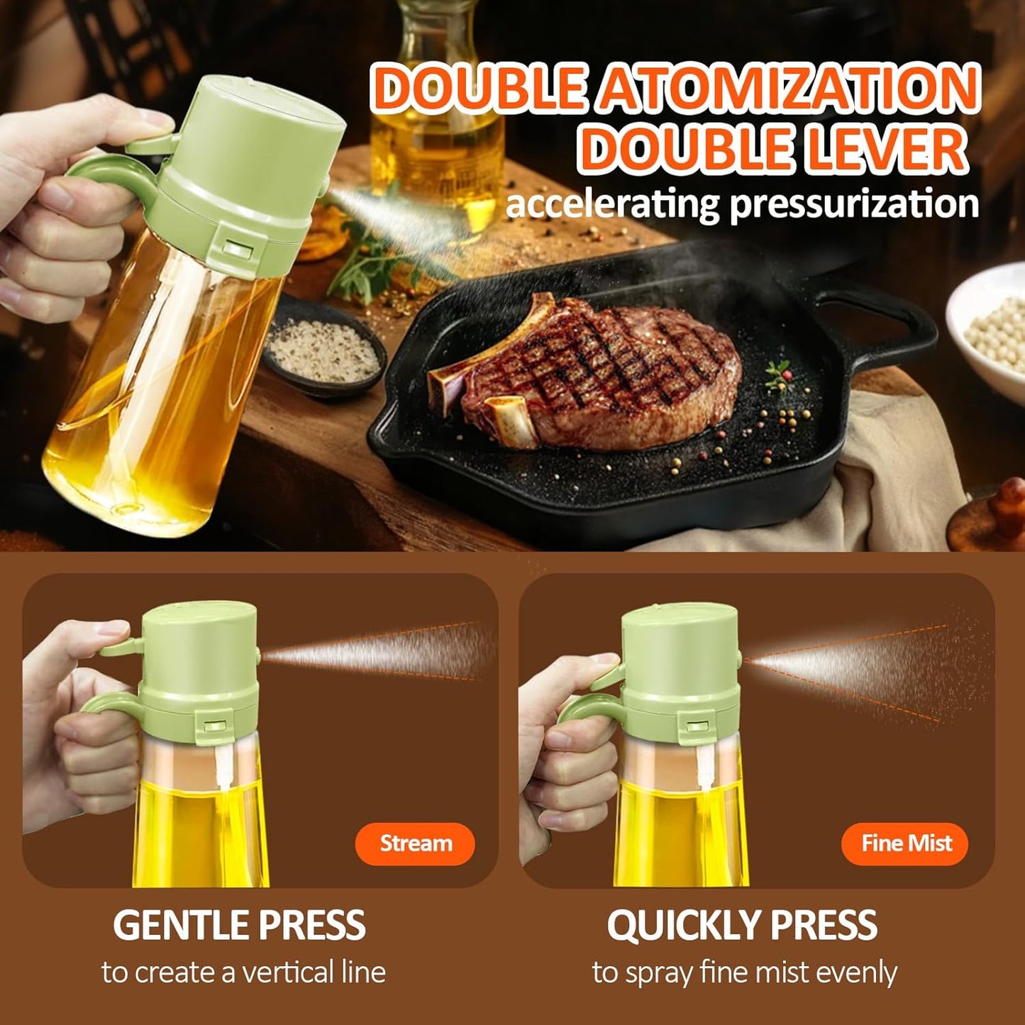 YARRAMATE Oil Sprayer - 16oz Easy Refillable Glass Dispenser for Cooking | Food-Grade Design (Green)