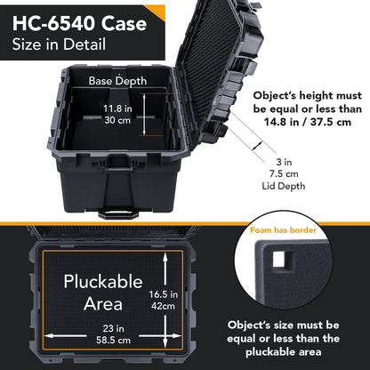 Lykus HC-6540 Large Waterproof Hard Case with Wheels and Customizable Foam, Interior Size 25.6x18.9x15 inch, Suitable for large electronic equipment and more
