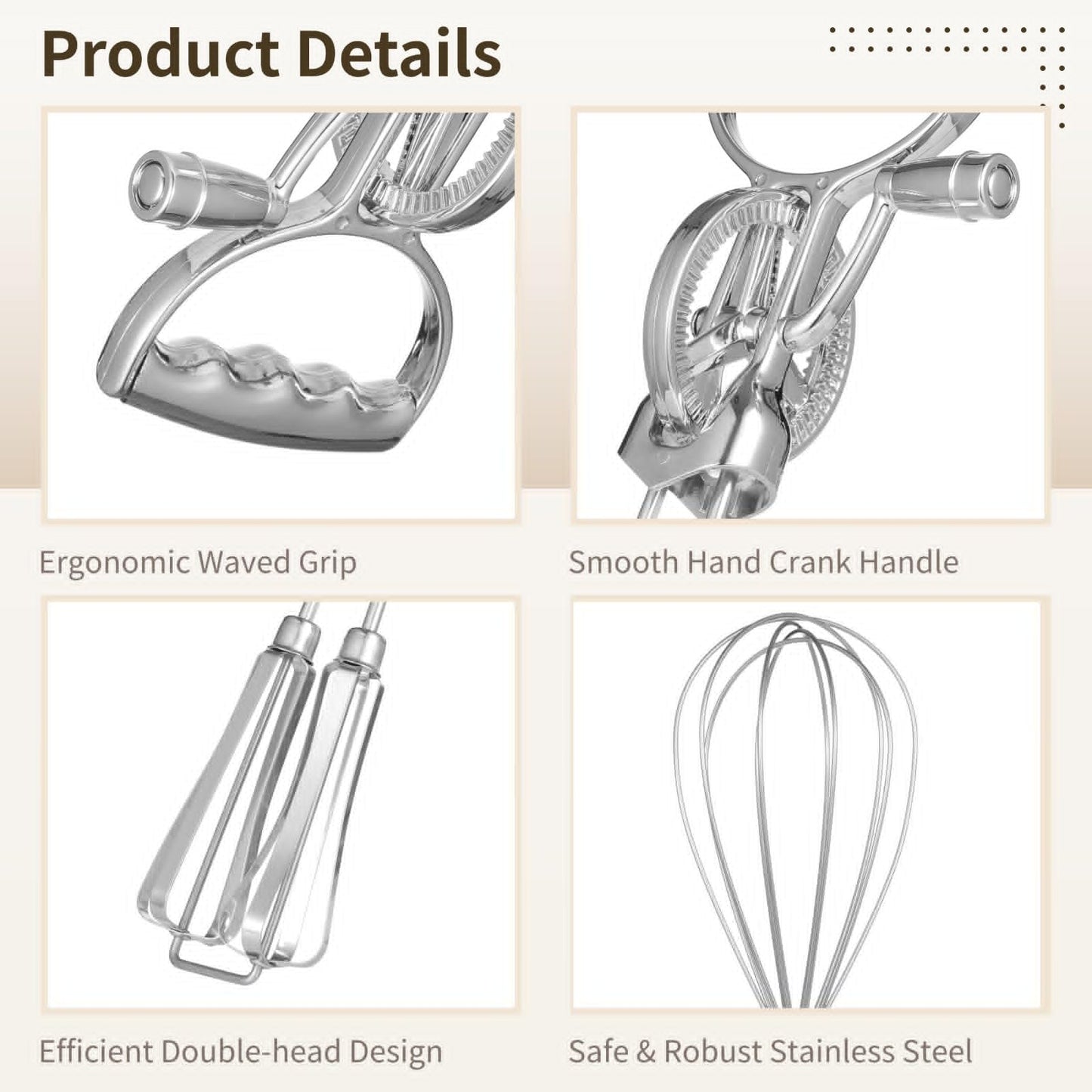 Rotary Egg Beater Set, Manual Rotating Beater with Mixer, Silicone Brush, and Spatula, Double-head Hand Push Whisk, Household Ehisk Accessories for Baking