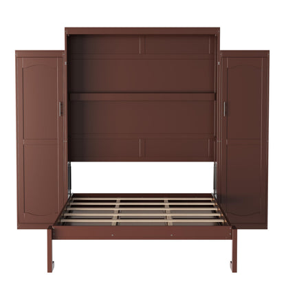 Ball & Cast Murphy Bed Queen Size,Wood Foldable Wall Bed with 2 Sides Wardrobe and Storage Shelf, Hidden Cabinet Bed Frame for Bedroom,Guest Room,Space Saving,No Box Spring Needed,Walnut