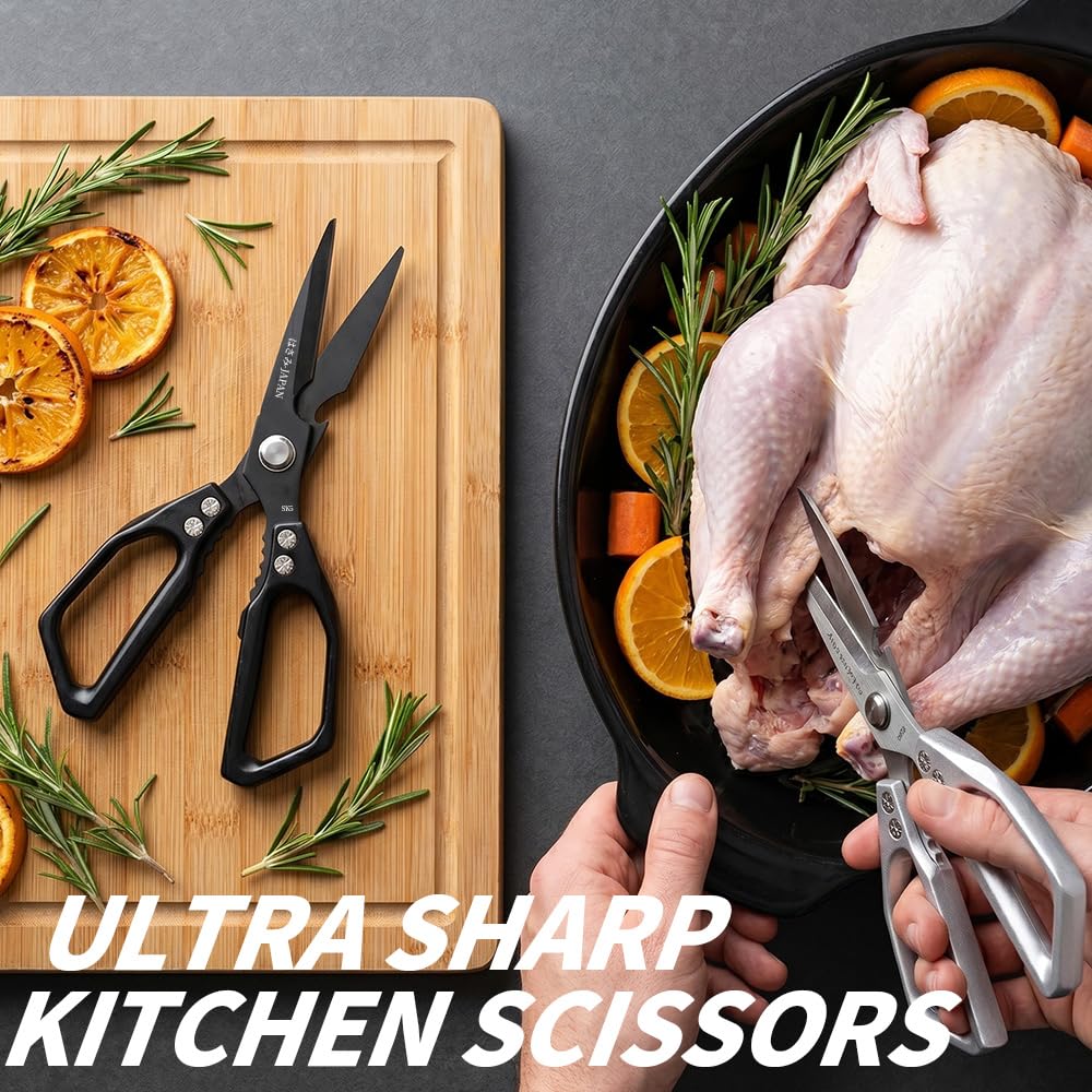 Kitchen Scissors Set 2PCS, Kitchen Shears Heavy Duty Poultry Shear Japan Meat Scissor for Food All Purpose Seafood Meat Cutting Cooking Shears, Chicken Scissors Gifts for Men Women