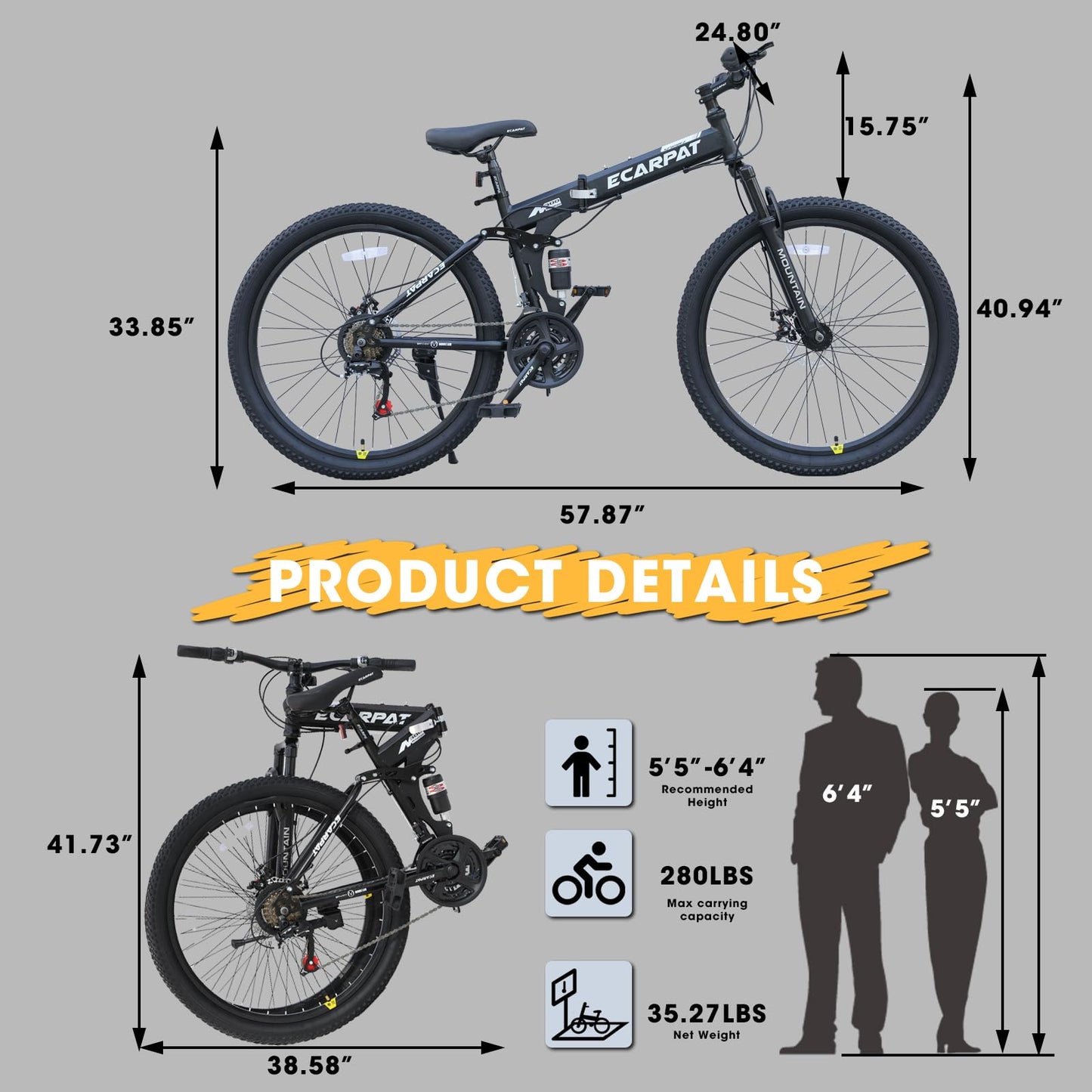 richvelo 26 Inch Foldable Mountain Bike, 21 Speed with Double Shock Effect, High Carbon Steel Frame, Double-Kill Disc Brake System, Unique Design and Ergonomic Frame & Cushion, Black