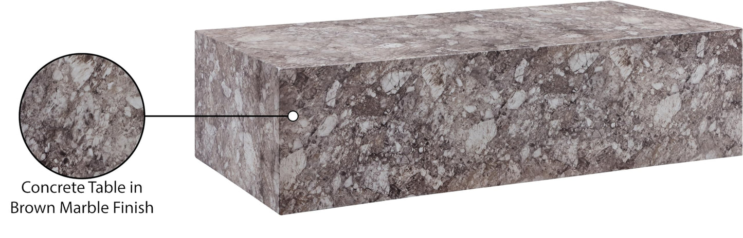 Meridian Furniture 99029Brown-CT Piazza Collection Art Deco Indoor/Outdoor Concrete Coffee Table with Brown Marble Finish, 52" W x 26" D x 14" H, Brown