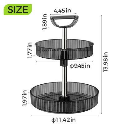 2-Tier Lazy Susan 360° Rotating Turntable Organizer Rack with Handles Height Adjustable, Spice Rack Holder Organizer for Cabinet, Pantry Organizers Bathroom Countertop Storage (Dark Gray)