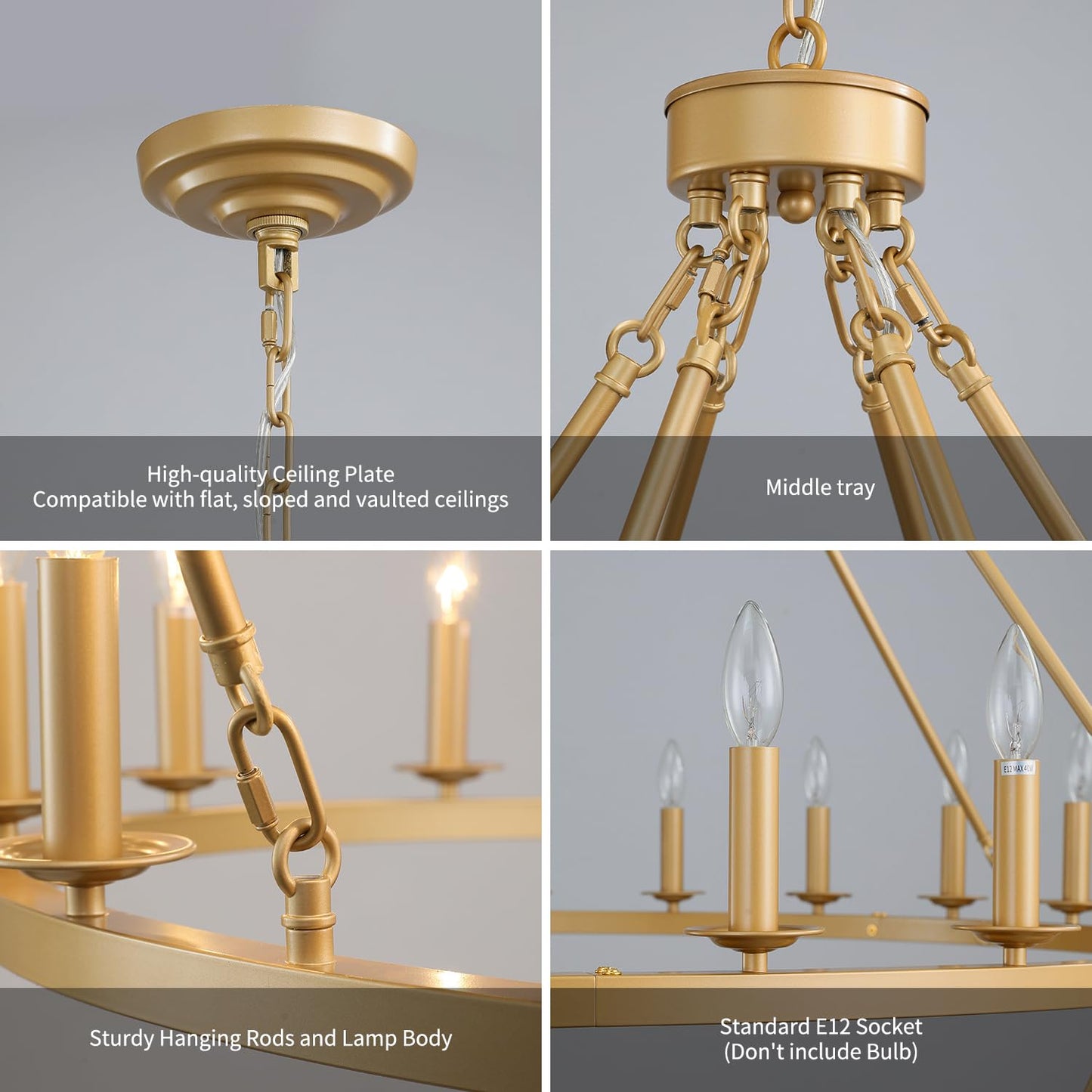 QJMPP Gold Wagon Wheel Chandelier 2 Tier 53-Inch 36-Light,Extra Large Circle Rustic Farmhouse Light Fixture,Round Metal Chandeliers for Foyer Entryway Dining Room Living Room High Ceilings