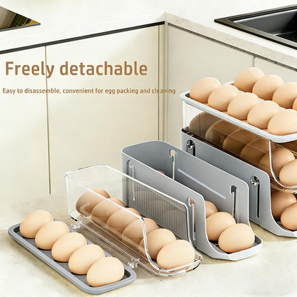 Printe Egg Holder for Fridge, Rolling Egg Holder for Refrigerator, Automatic Egg Dispenser Organizer, Egg Storage Container Rack for Refrigerator Countertop, Space Saving Fridge Organizer （Grey）